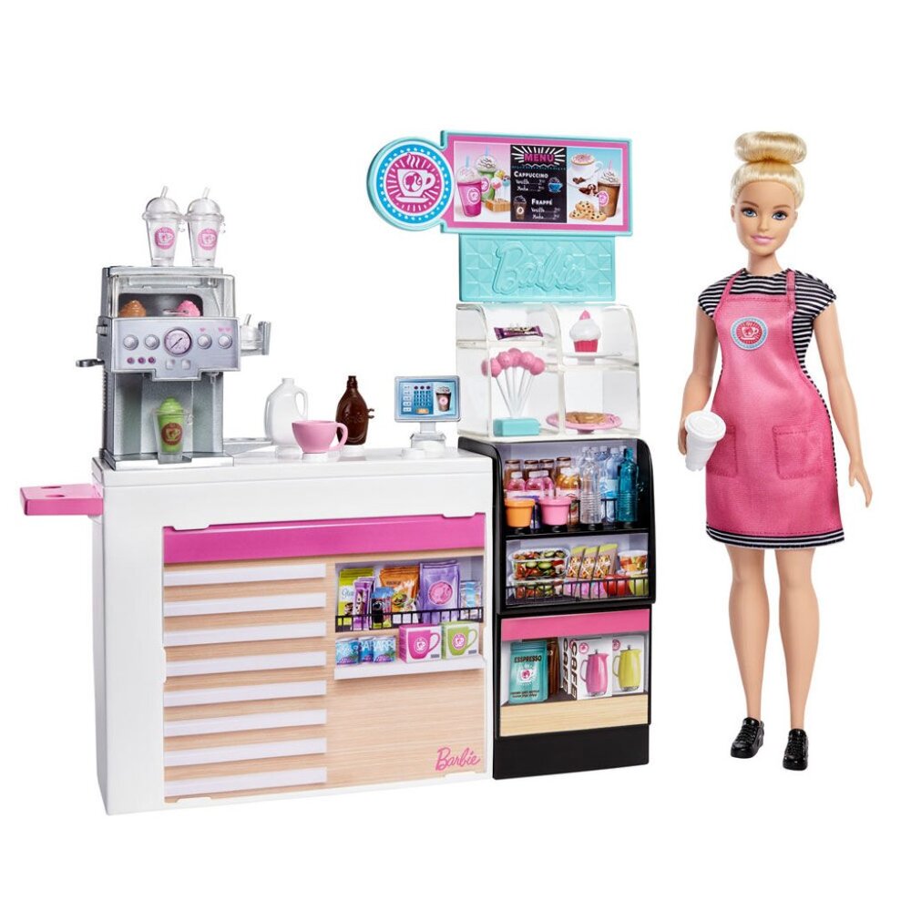 New in Box-Barbie Coffee Shop Playset with Doll Blonde and Play Pieces